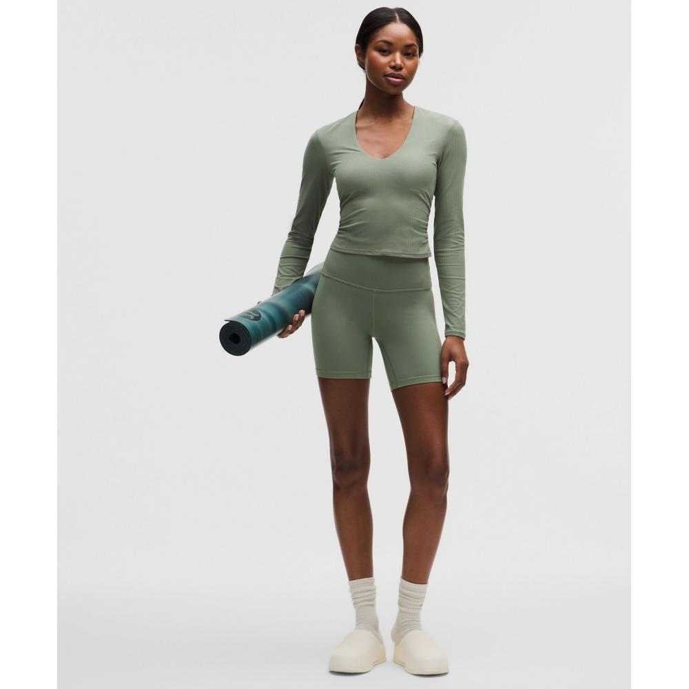 Lululemon All It Takes RiBBeD Nulu V Neck Long sleeVe Shirt  B D Cups Willow Leaf