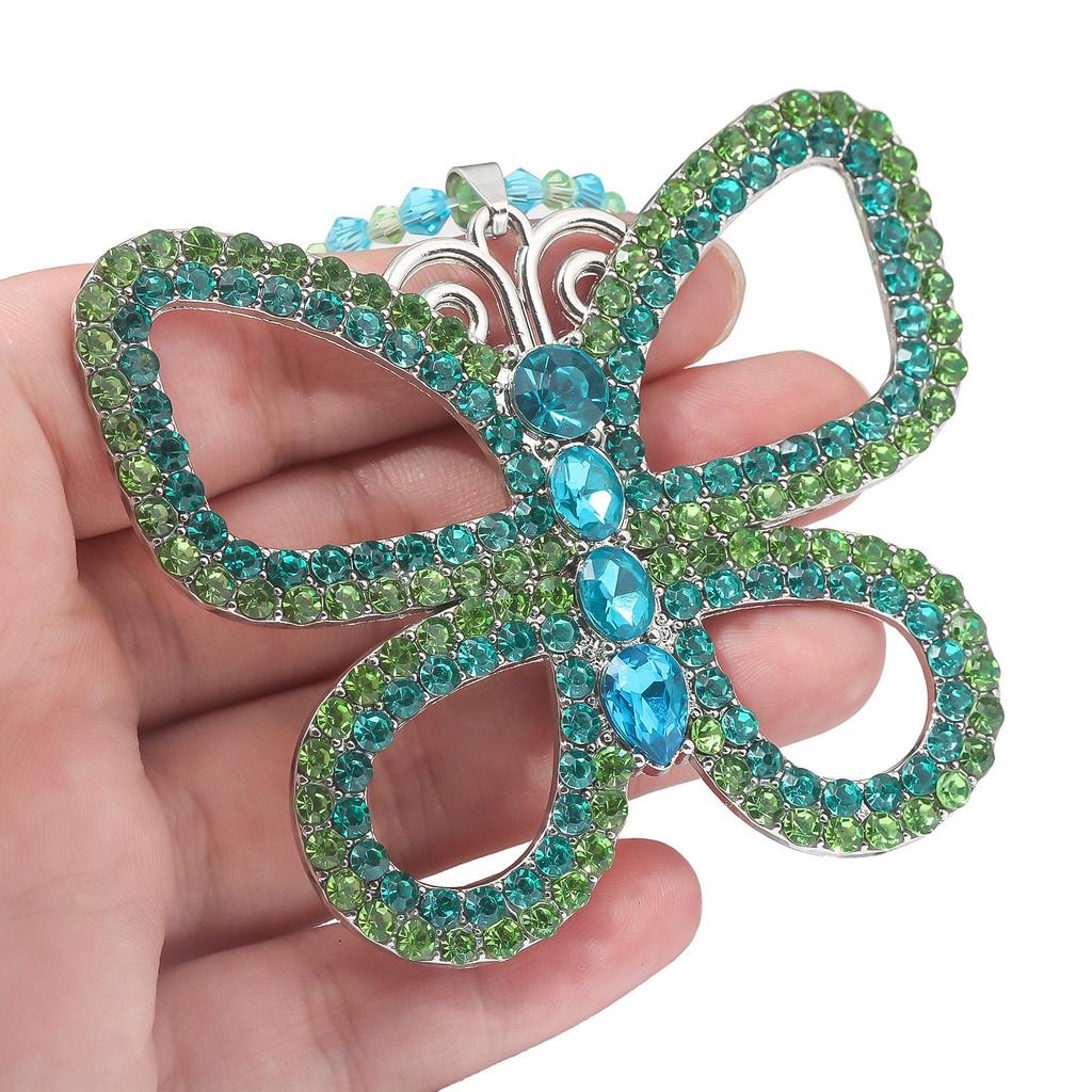 Sweet Diamond Imitation Decorated Butterfly Shaped Hollow Design Necklace