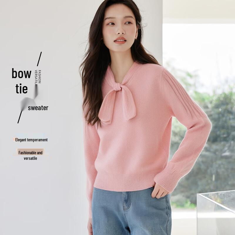 

Women s Elegant Hooded Bow Pullover Sweater One Size
