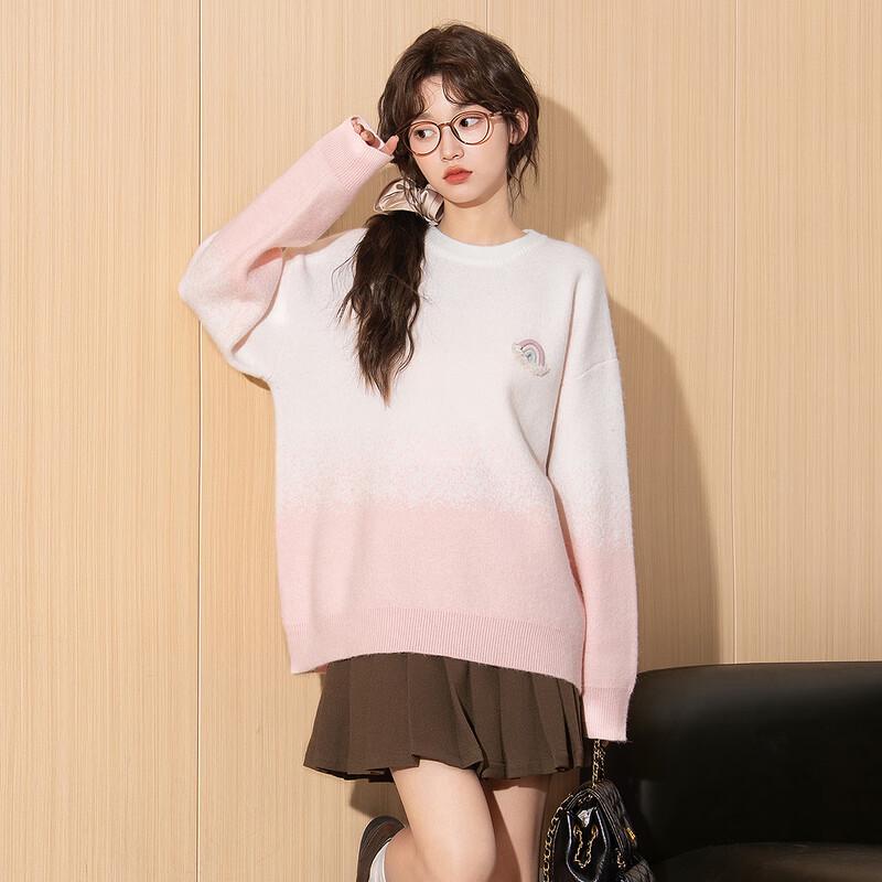 TonLion Women's Crew Neck Gradient Sweater