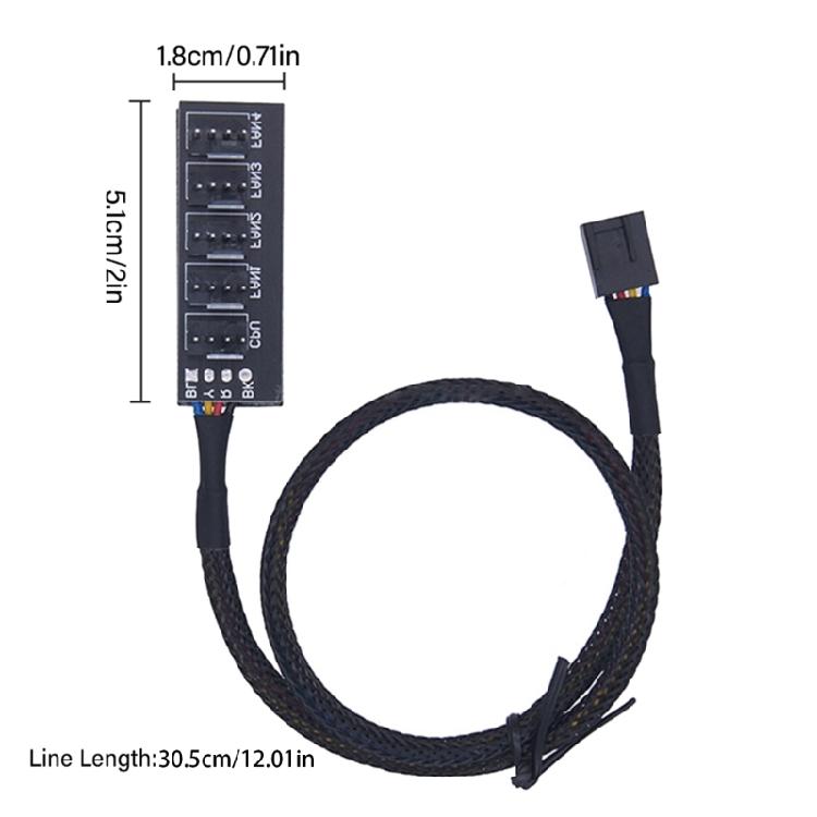 PC Fan Adapter Hub with 5 PWM Connection Splitter Port for Multiple Cooling Fan Control Adjustable