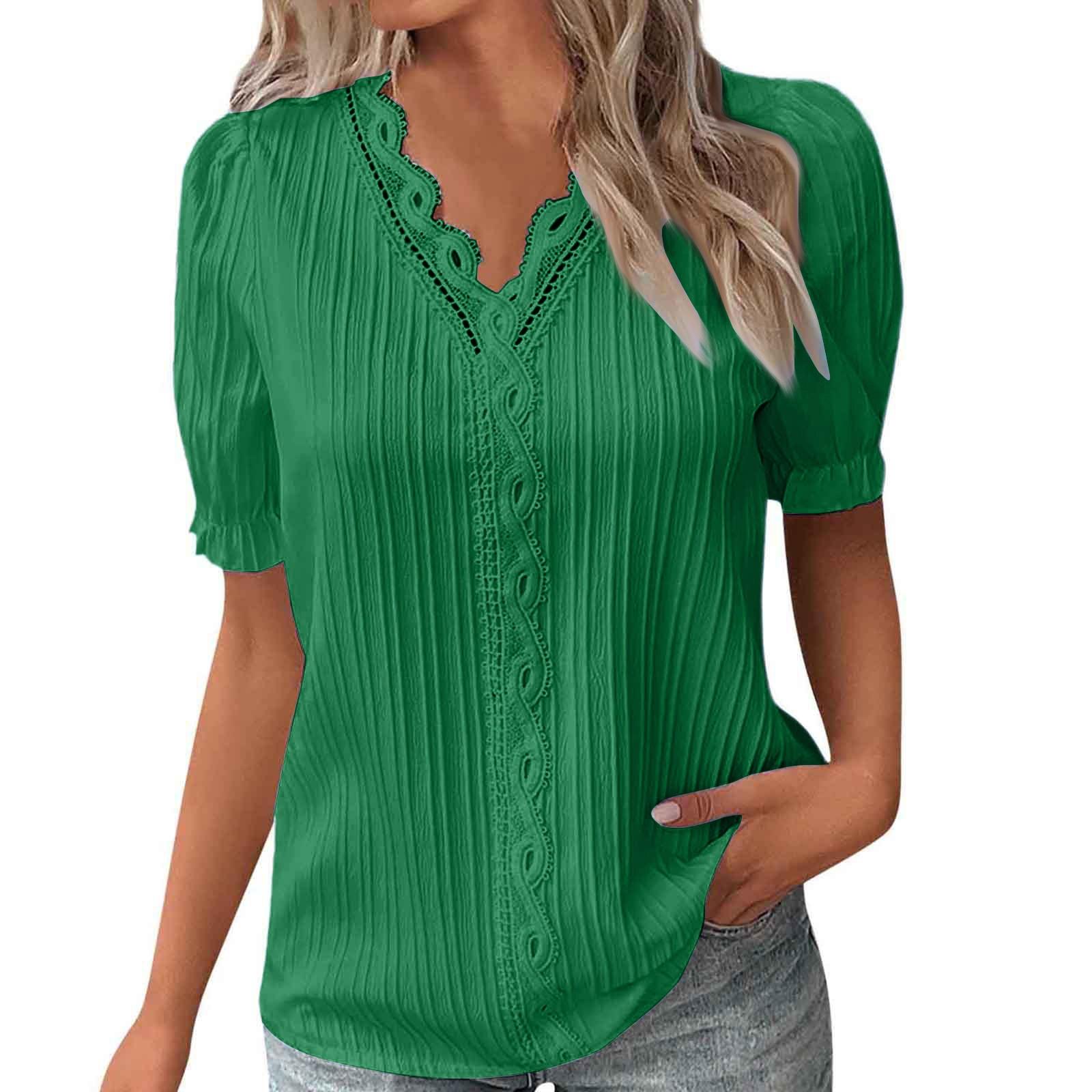 

Модные женские летние топы с короткими рукавами XL зелёный