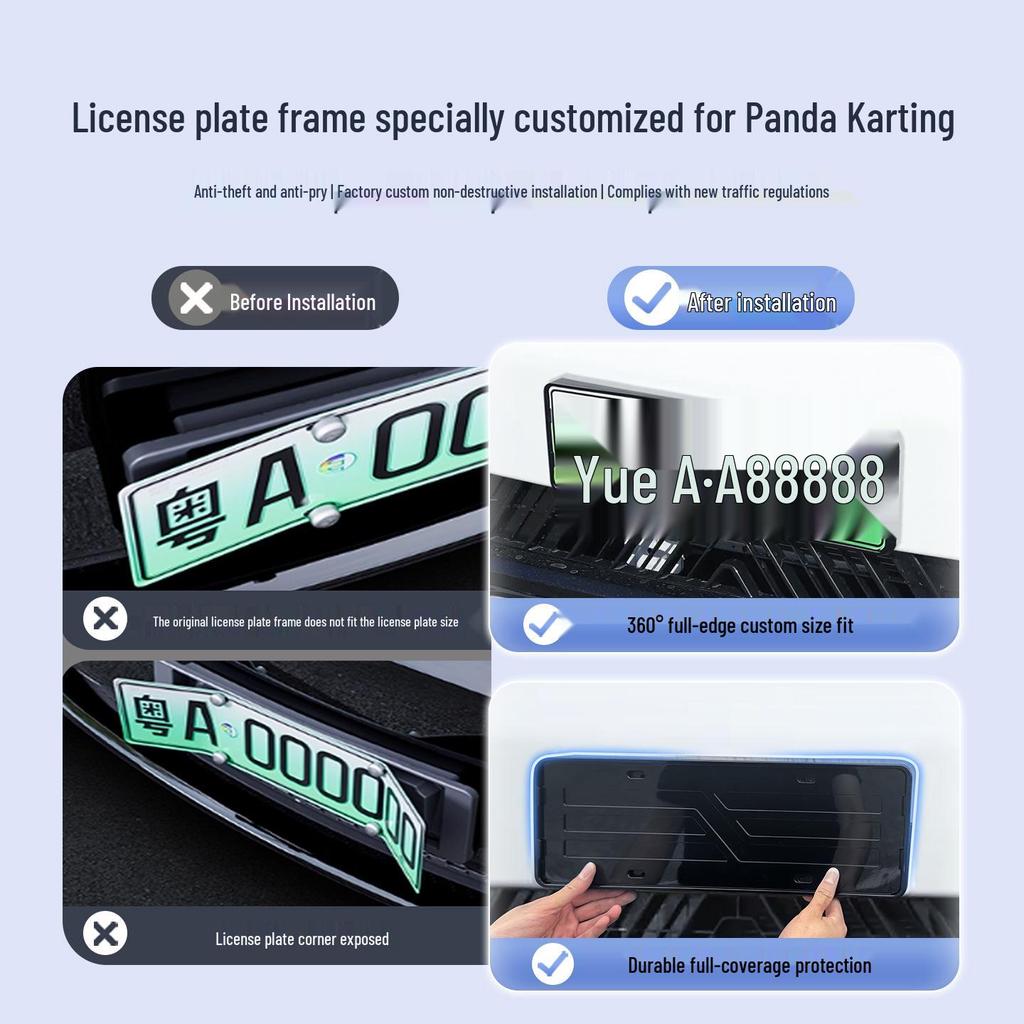 Geely Panda Go-Kart License Plate Holder - Fits 24 Models, Full Coverage Protective Frame.