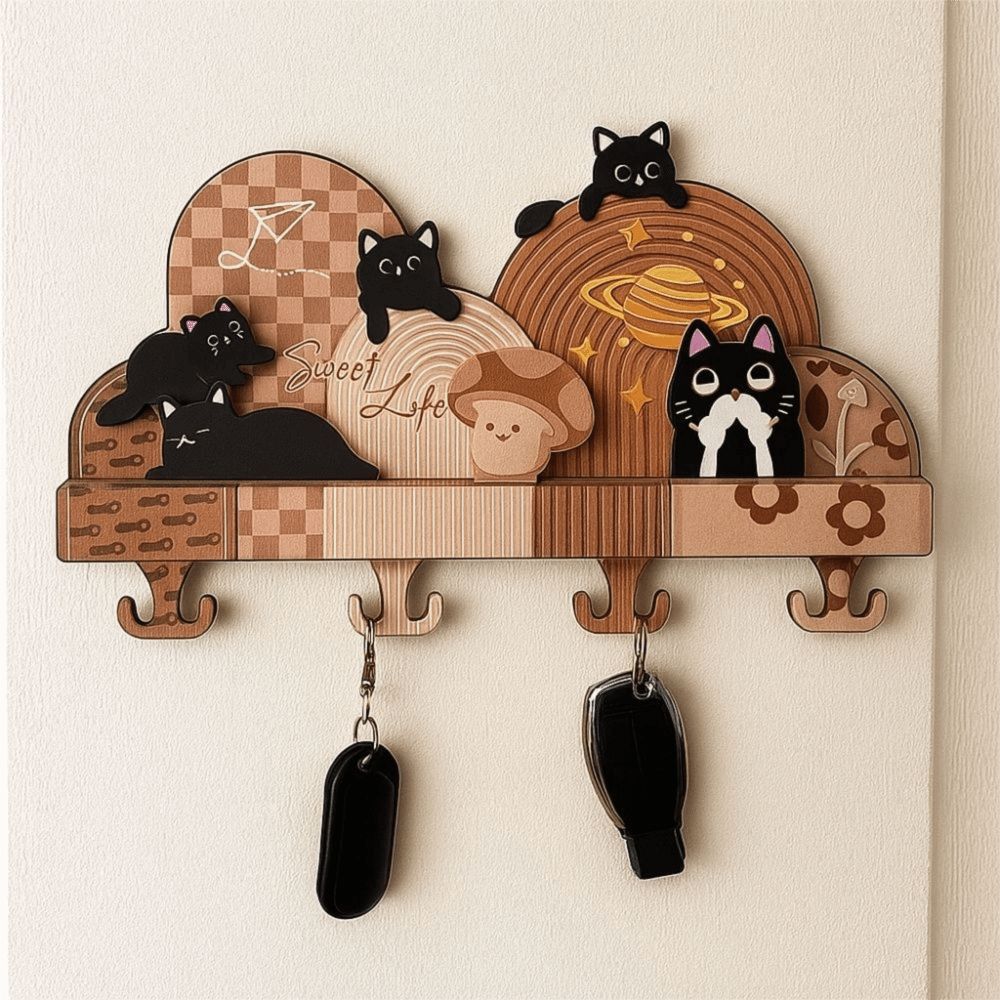 No Punching Required Wall Mounted Key Holder Cat Entrance Storage Rack Entryway Hooks  Porch