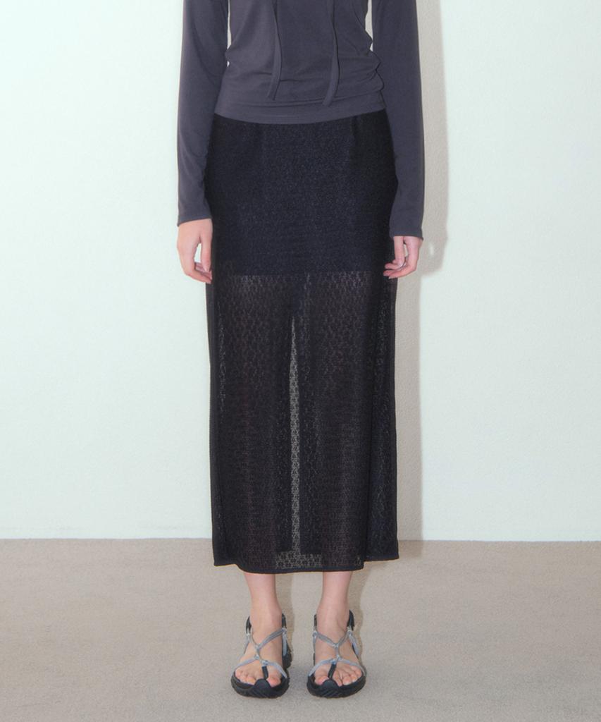Hauseuobeupondeu Fog Flower Maxi Skirt_Black