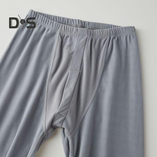 Men Pants Elastic Waist Double-Sided Brushed Thermal Insulation Long Johns Solid Color Mountaineering Vacation Travel Work School Bottoming Trousers