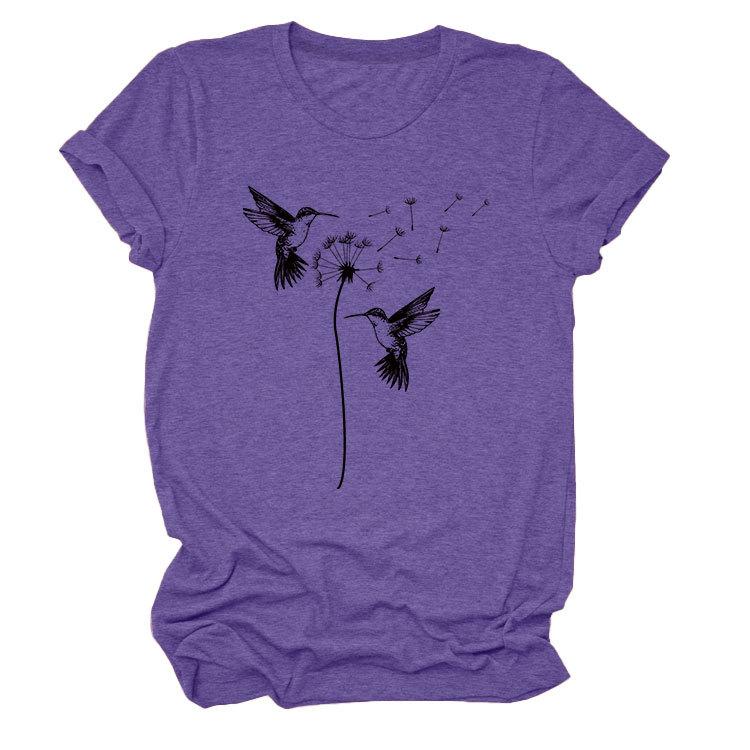 Sommer Rundhals Zwei Vogelmuster Druck Top Modische Lässige Kurzarm Damen T-Shirts