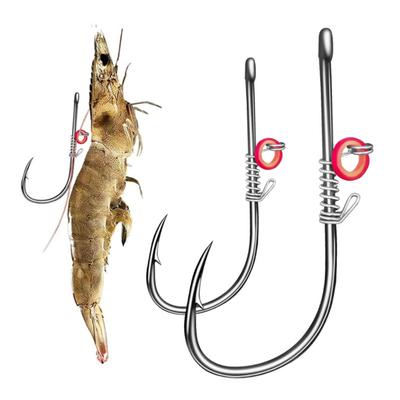 10Pcs/Set Live Shrimp Fixing Hook Heavy Duty Carbon Steel Barbed Fishhook with Hole