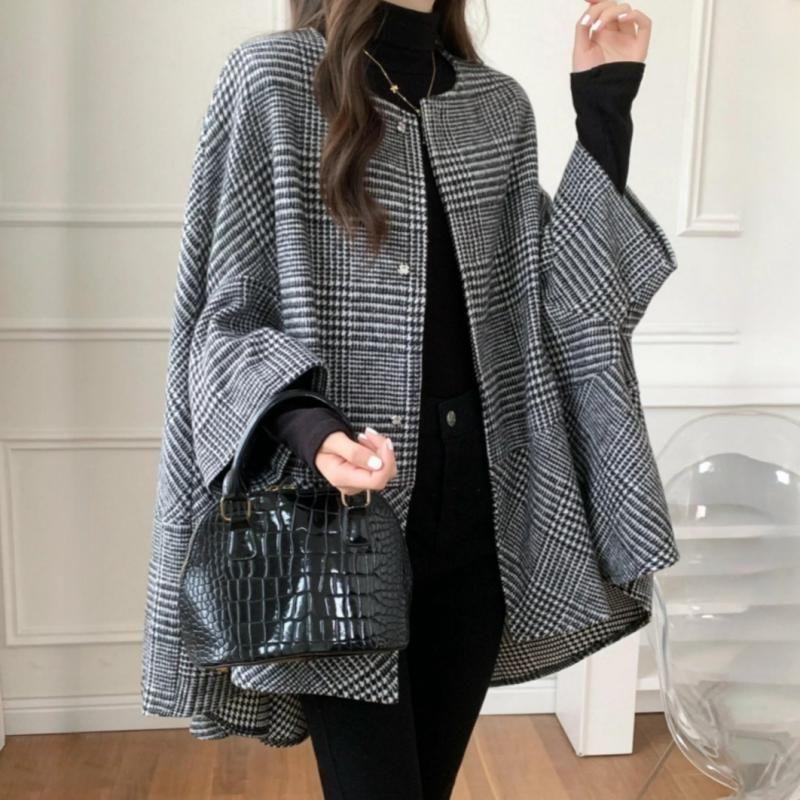 Fashion round Neck Loose Mid Length Long Length Woolen Cloak Cardigan