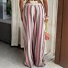 Women's Striped Casual Trousersomen's Elastic Waist Wide-leg Pants Fashionable Resort Style Women's Pants