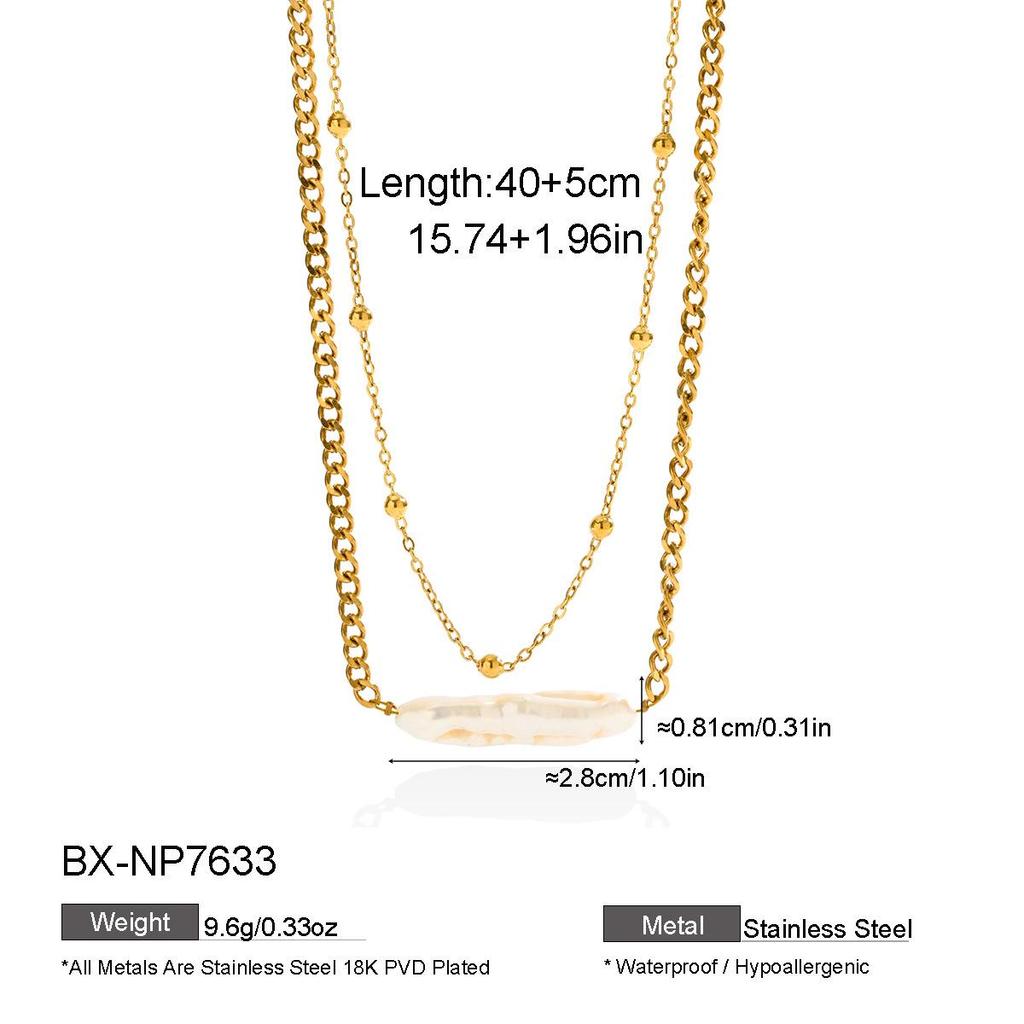 Retro Freshwater Pearl & Chain Necklace with Beads, Stainless Steel Clavicle Chain, Trendy European & American Style