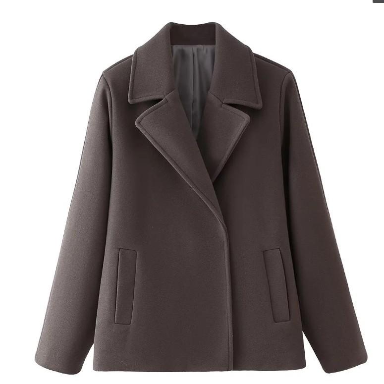 Women'S Solid Double-Breasted Wool Lapel Long Sleeve Short Jacket
