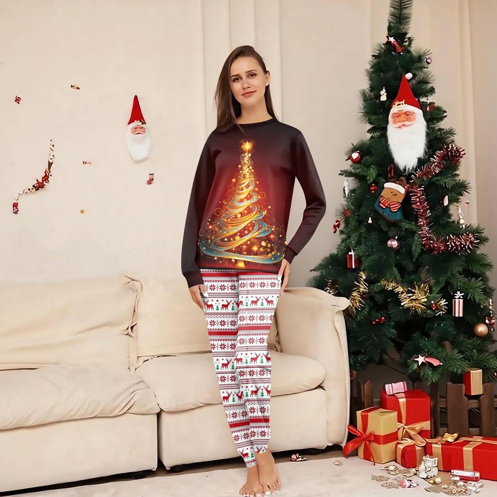 Family Matching Print Sets Pajamas Loungewear Outfits Family Matching Long Sleeve Tops+Pants Set