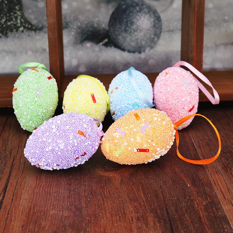 6 Pcs Easter Eggs Foam Hanging Ornaments Hand Painted Home Decor Toy Gifts DIY Crafts Party Decorations Children's Toys