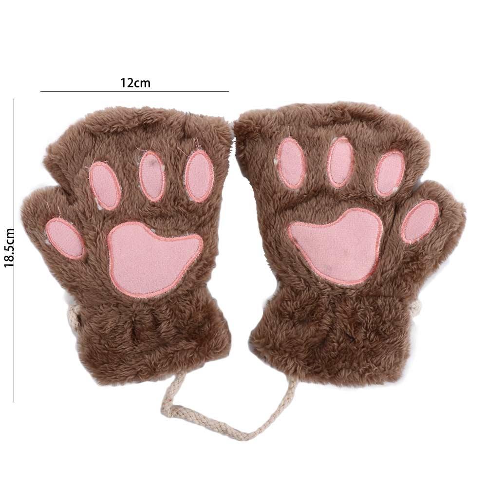 Cute Chic HOT Cat Warm Claw Women Fluffy Plush Winter Fingerless Bear Paw Gloves