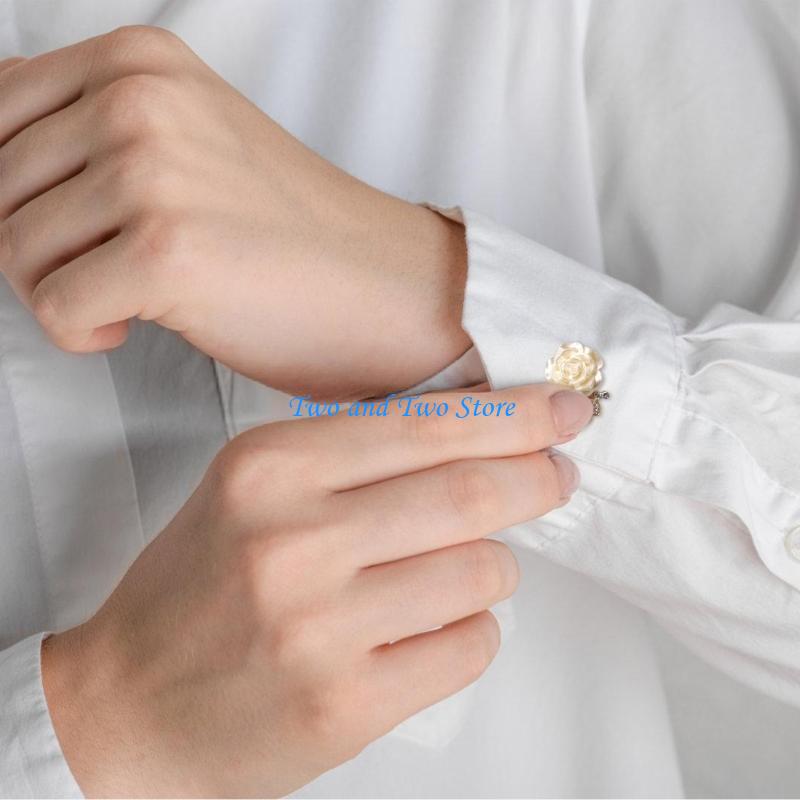 HX6F Pack of 2 Easy Clip Cufflinks Pearls Decoration Golden Base Shirt Buttons Cover
