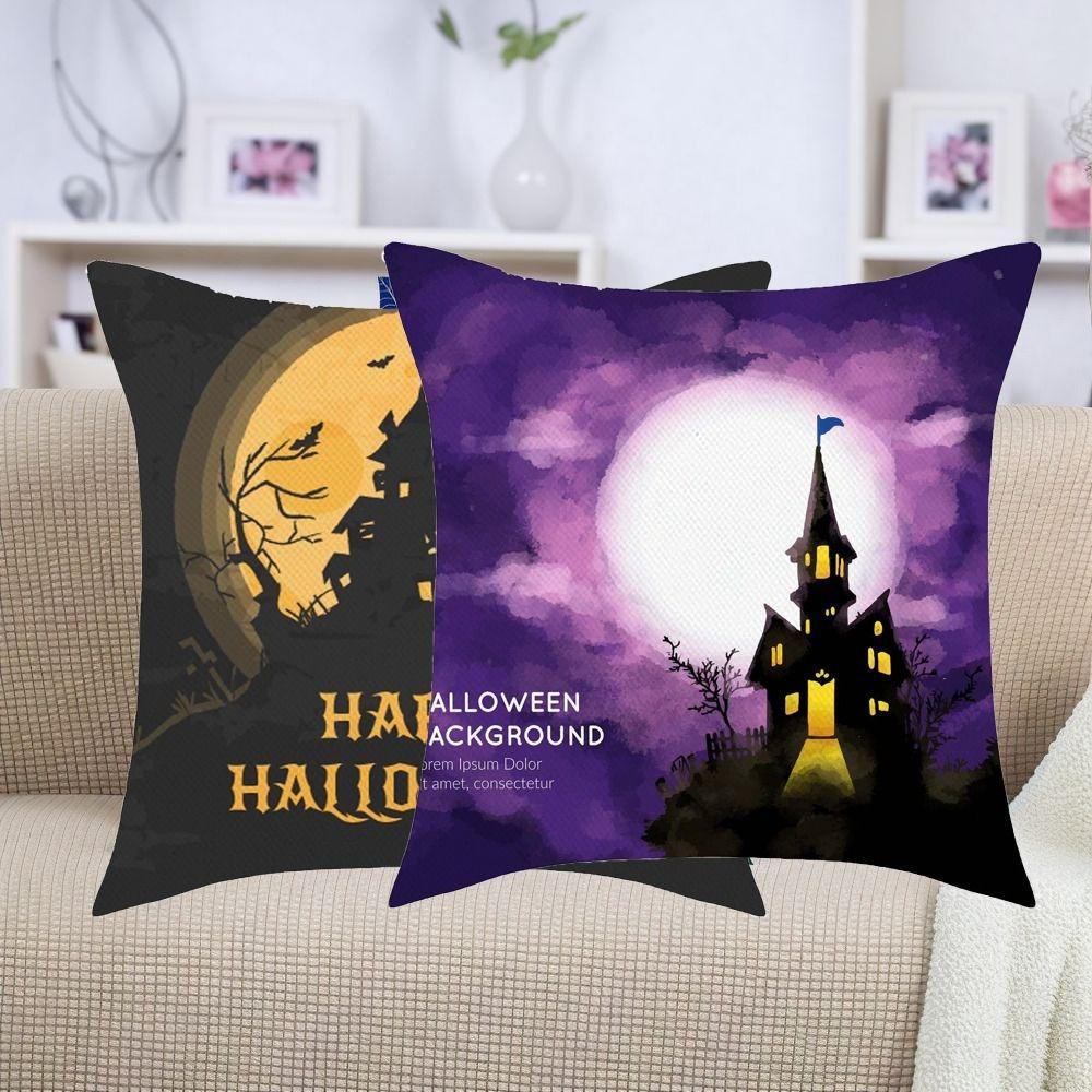 Castle Bat Pattern Halloween Pumpkin Pillowcase Printing Halloween  Cushion Cover Horror   Car