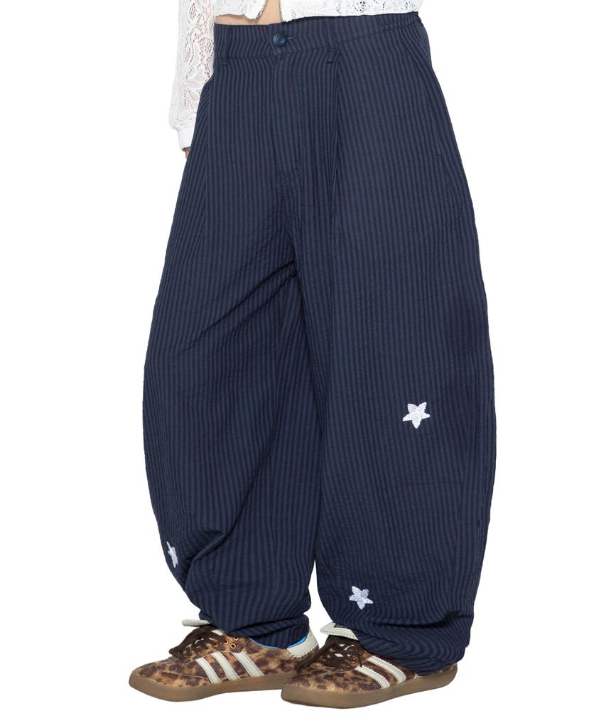 GLACK Gzp005 Cosmic Flower Seersucker Pants (Navy)