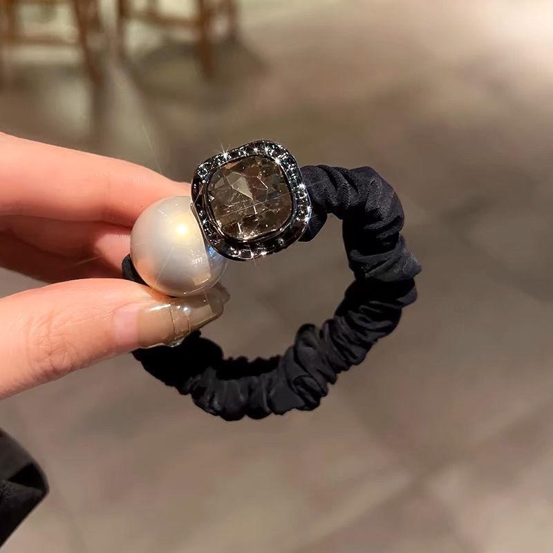Rhinestone Pearl Elegant Large Hair Tie for Ponytails and Buns