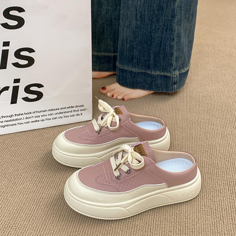 CRLAYDK Women's Slip On Sneakers Leather Platform Walking Mules Casual Backless Indoor Outdoor Shoes for Summer