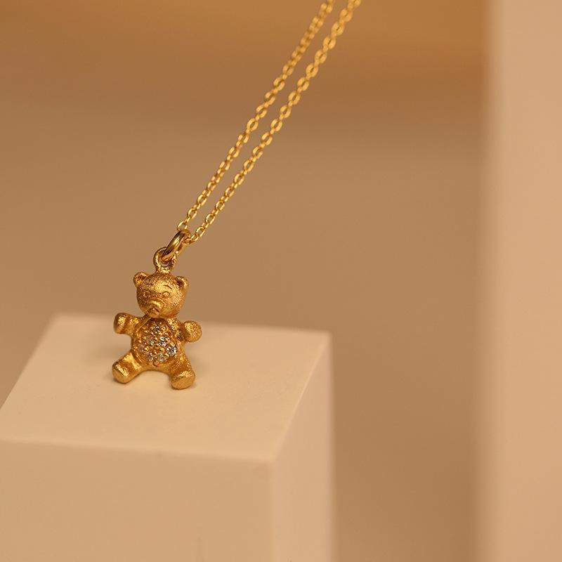 

S925 Sterling Silver Little Bear Pendant Necklace - Korean Style, Simple Luxury Clavicle Chain for Women 925 Silver