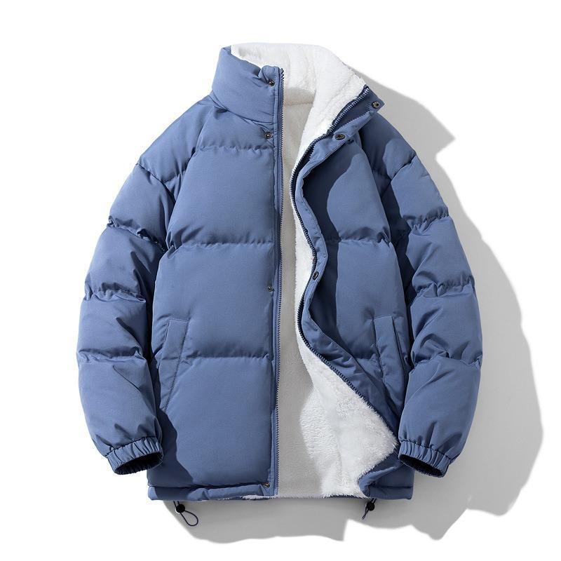 Fleece pink stand-up neck cotton-padded jacket men's autumn and winter new men's fleece thickened cotton-padded jacket top thick bread jacket