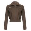 H Home European and American Women's Clothing Maillard Retro Pocket Zipper Workwear Short Jacket Sexy Slim Looking Stand Collar In Brown Jacket