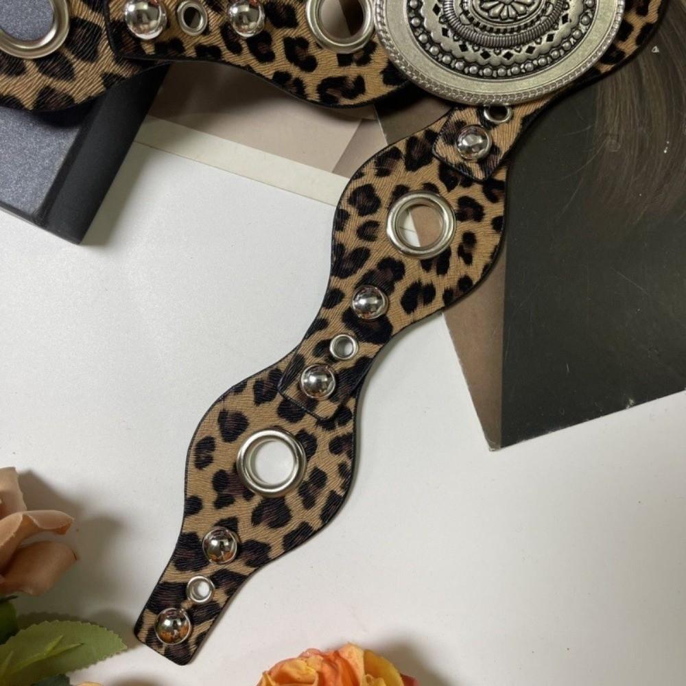 Leopard Leather Waistband Gothic Dress Jeans Belt Fashionable Women's Rivet Belt  Spicy Girls
