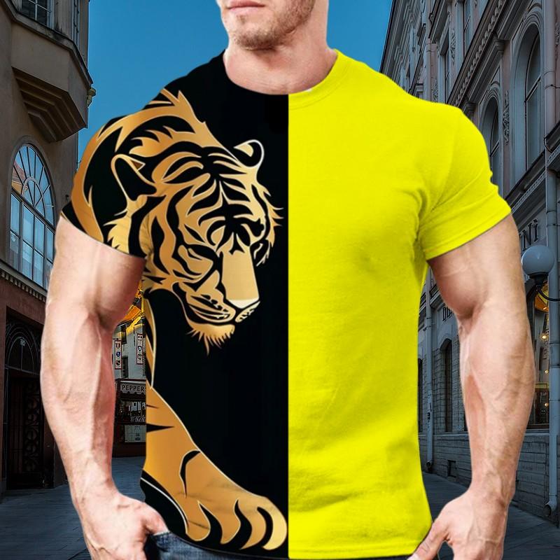 Animal Tiger Totem 3d Printed Tough Guy Style Summer Men's Short-Sleeved T-Shirt Street Trend O Collar Casual Quick-Drying Shirt