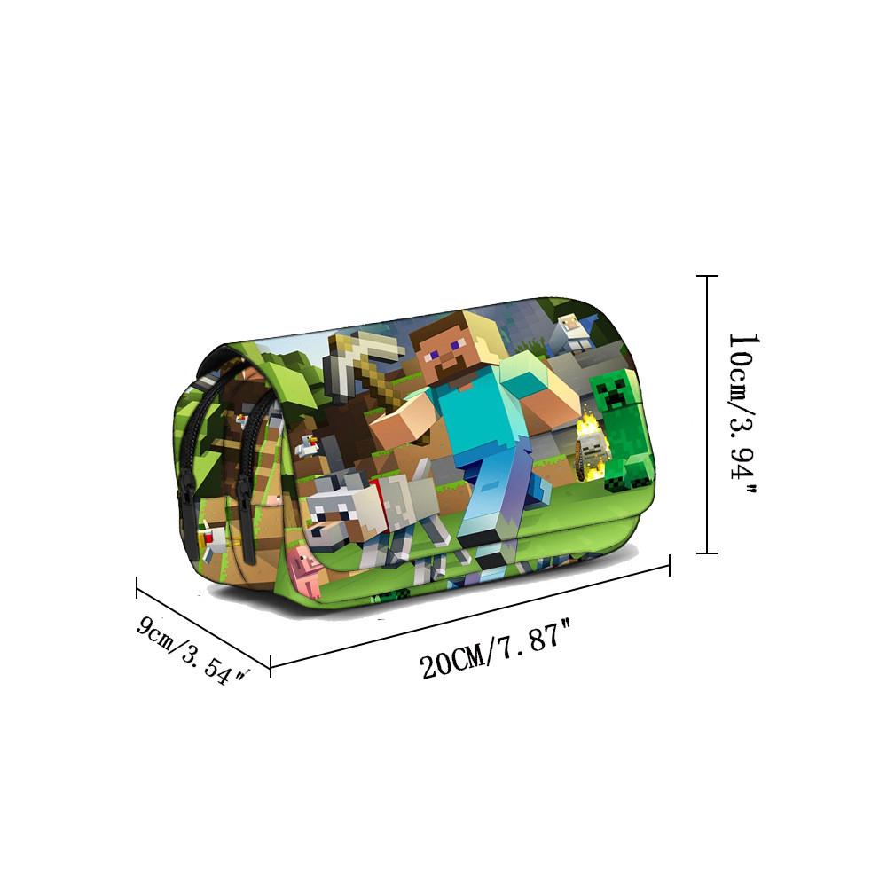 Minecraft Federmäppchen aus Polyester-Material, zweilagige Aufbewahrung für Kinder und Jugendliche