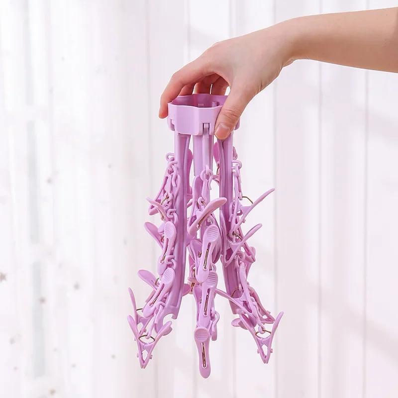 Sušák na ponožky 24 klipů Plastový ramínko na prádlo Otočný ramínko Sušák na ponožky Skládací přenosný sušák na prádlo