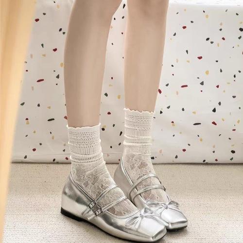

French heightening silver Mary Jane shoes single shoes new autumn with skirt square head ballet style small leather shoes 35 серебряный