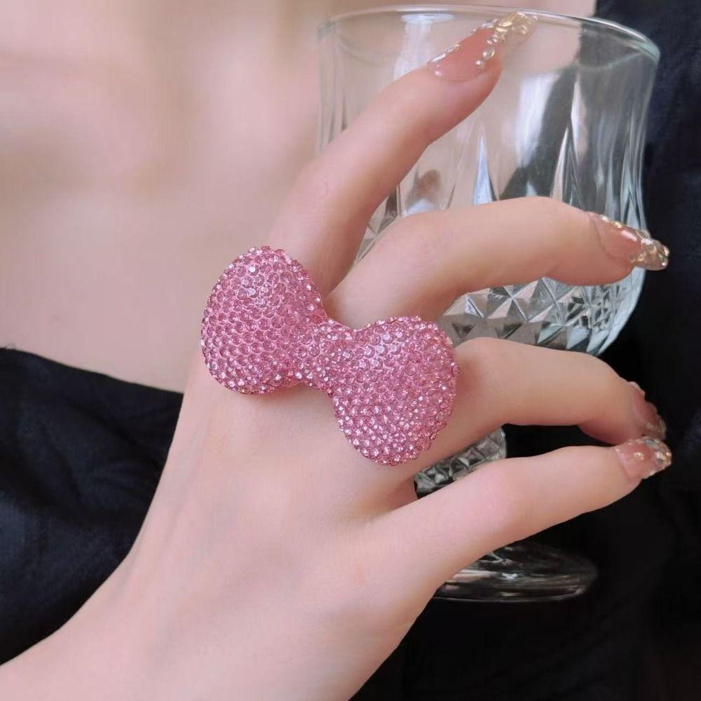 Glitzer-Schleife Damen Fingerring Verstellbar Y2k Millennial Ring Trendige Rosa Schleifenringe Finger-Anhänger