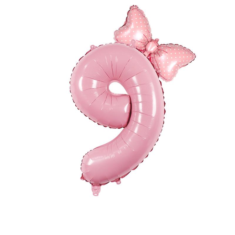1Pc Large 32inch Number Pink Blue Foil Balloon With Bow 1-9 For Kid Boys Girls Birthday Party Baby Shower Decorations Balloon