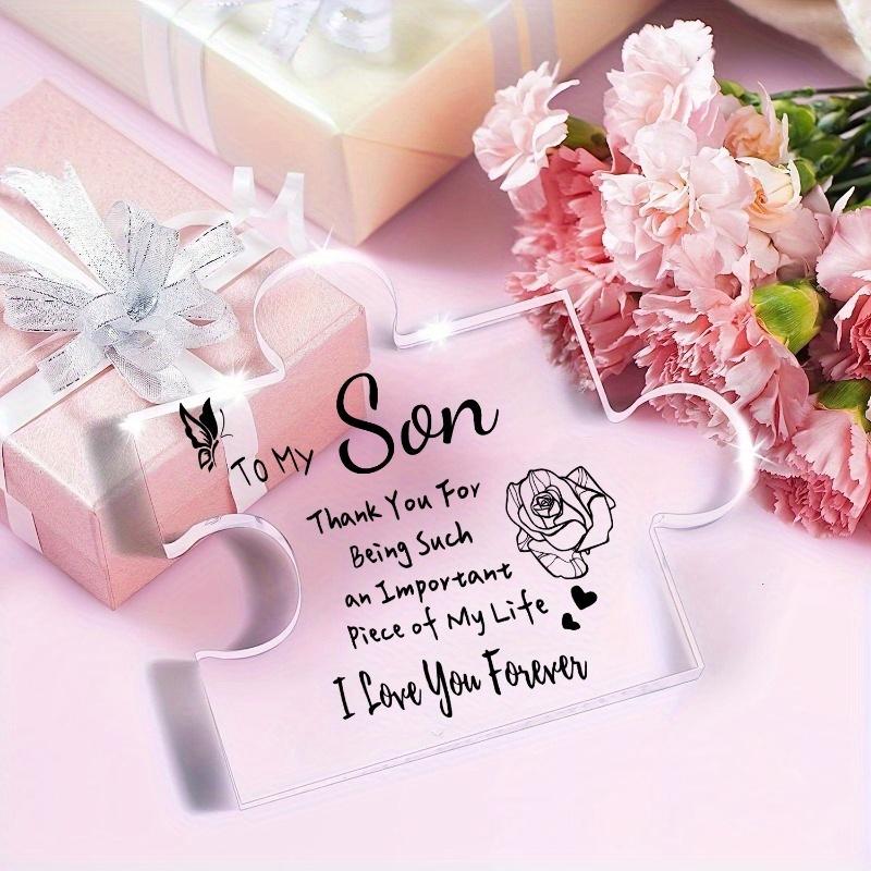 Mom to son gift: acrylic jigsaw puzzle plaque. Christmas/birthday, Father's Day/graduation/anniversary/wedding gift. Desk decor.