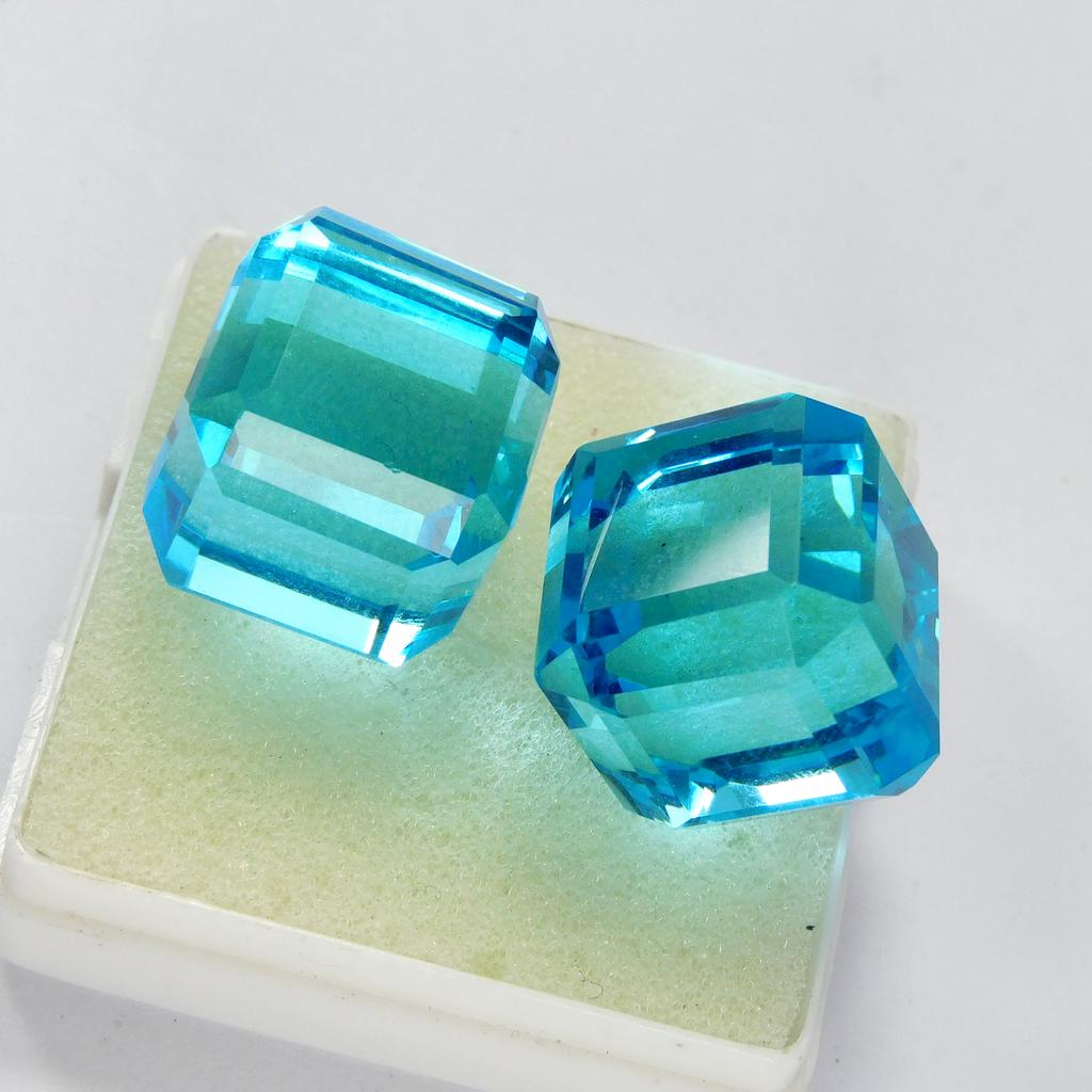 Lab-Created Blue Topaz Loose Gemstone 104.25 ct Cube Cut Pair for Jewelry Making and Gem Collections