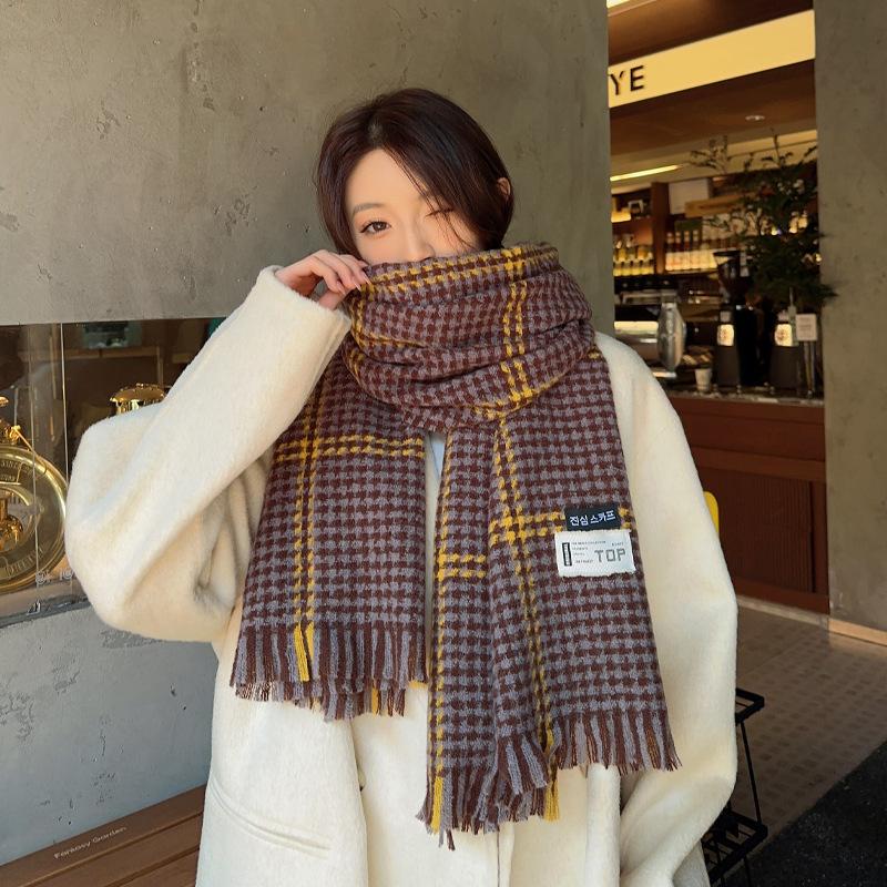 Korean Version Of New Autumn Winter Couple Plaid Scarf Thickened Versatile Trendy Wind Resistant Windproof Warm Shawl