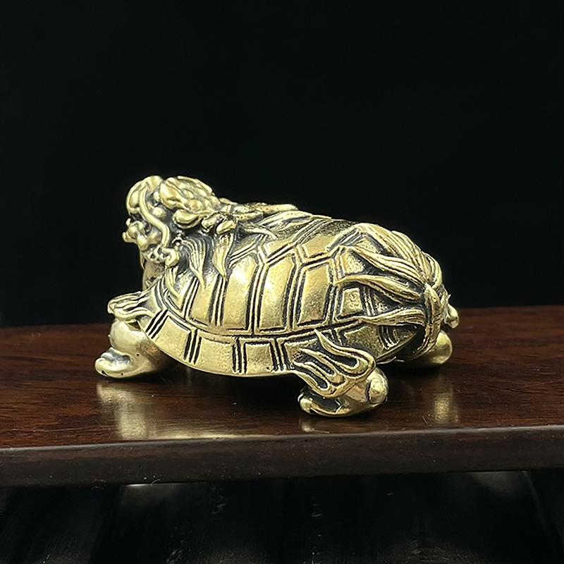 Brass Chinese Dragon Turtle Figurines Small Desk Ornaments Feng Shui Animal Home Office Decor Craft Sculpture