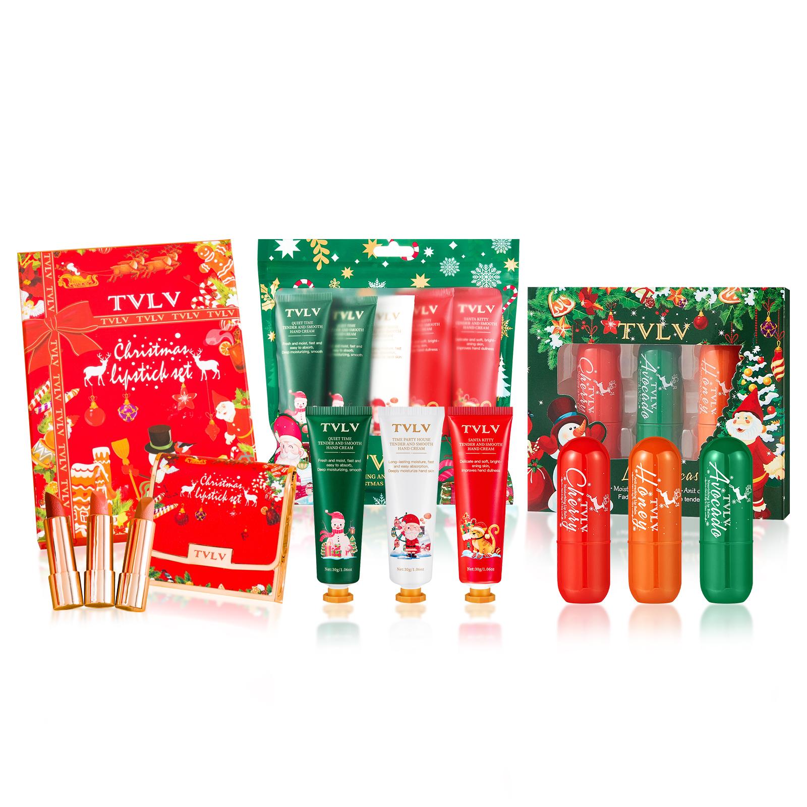 

Christmas Skincare Set for Women - Moisturizing Hand Cream, Lip Balm & Lipstick - Festive Winter Care Gift зелёный