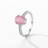 Genuine 925 Sterling Silver Fashion Romantic Oval Pink Opal Finger Ring For Women Girls Charm Party Fine Jewelry Gifts