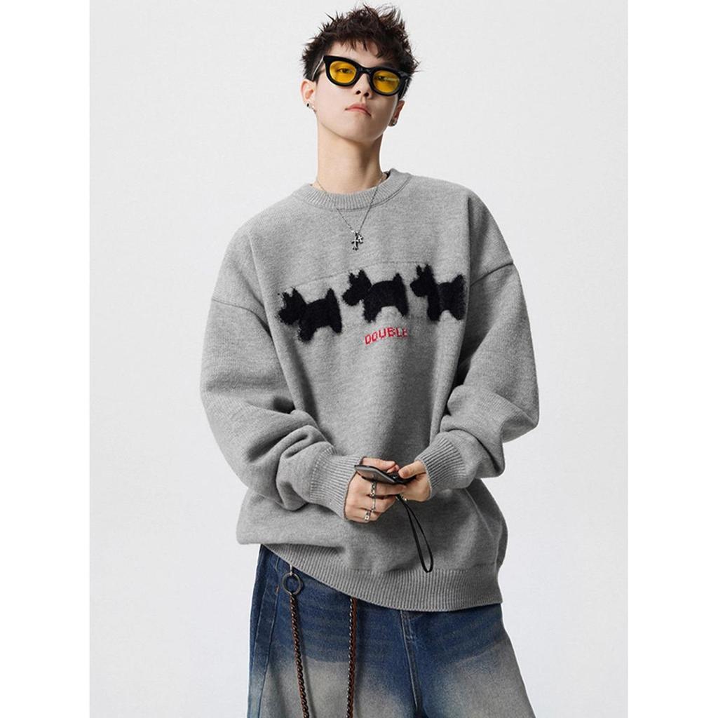 Herren Trendiger Cartoon Tier Mohair Pullover - Herbst/Winter Streetwear, Lässiger Stil, Rundhals Strick Kapuzenpullover