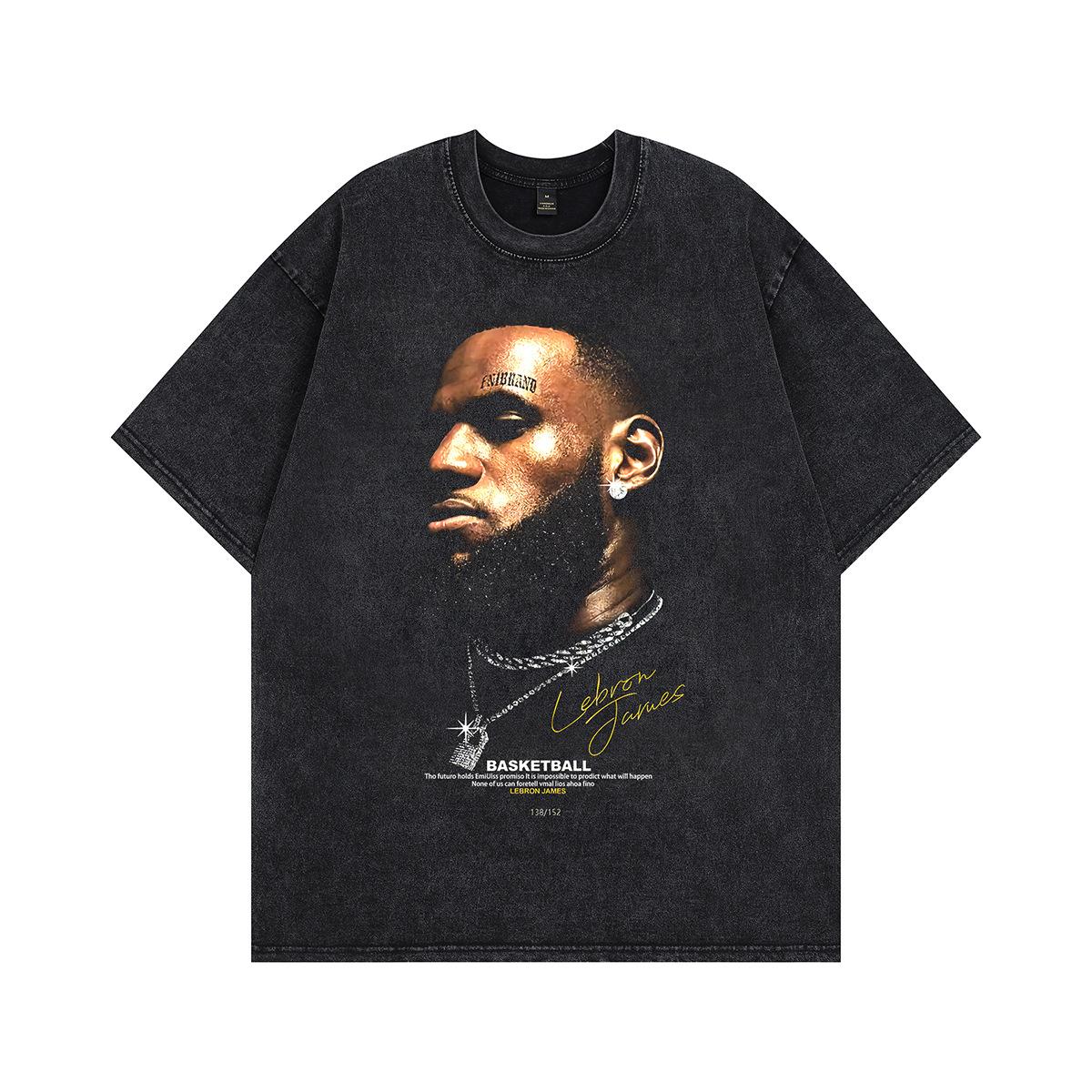

European And American High Street Retro Vintage Printing Washing Water Old Heavy Short-Sleeved T-Shirt Men S Half-Sleeved Tee Shirt XXL