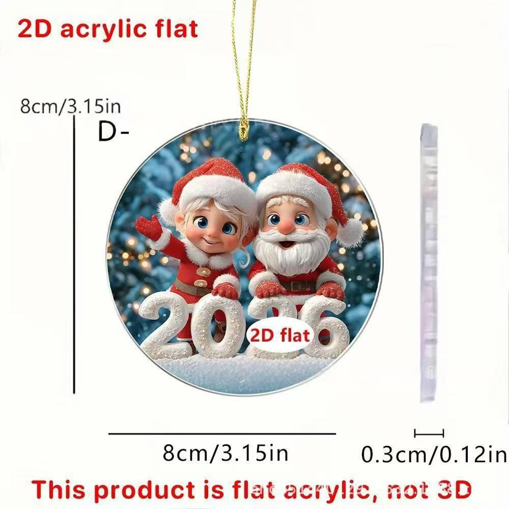 

2Pcs 2026 Christmas 2d Flat Acrylic Pendant Christmas Decorative Pendants Claus And Sleigh Holiday Pendants Christmas Tree Decor 2Pcs