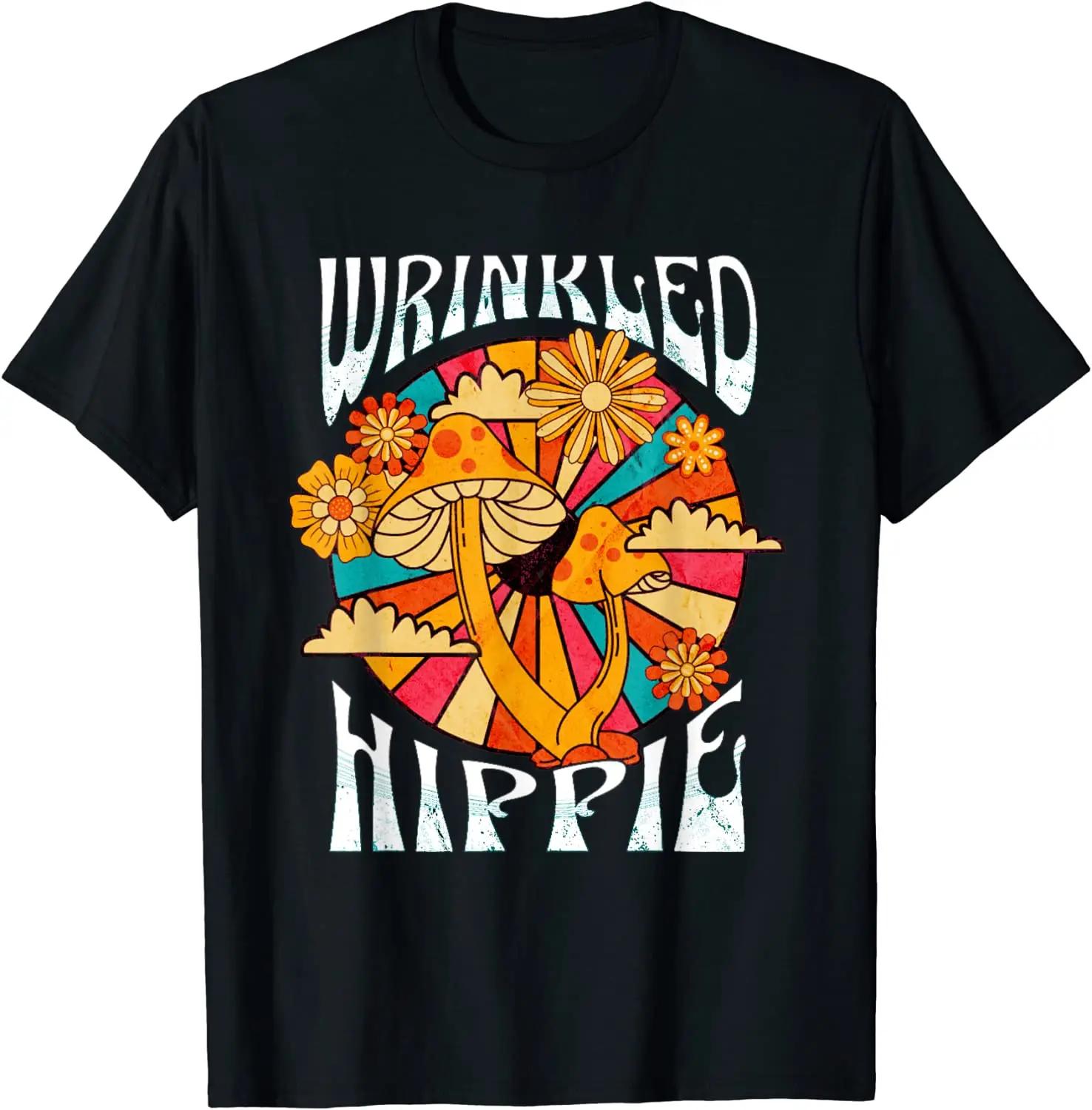 Wrinkled Hippie Retro 60 s 70 s Mushroom Flowers Hippie T Shirt New 100% Cotton Short Sleeve O-Neck T-shirt Casual Mens Top -... S разноцветный