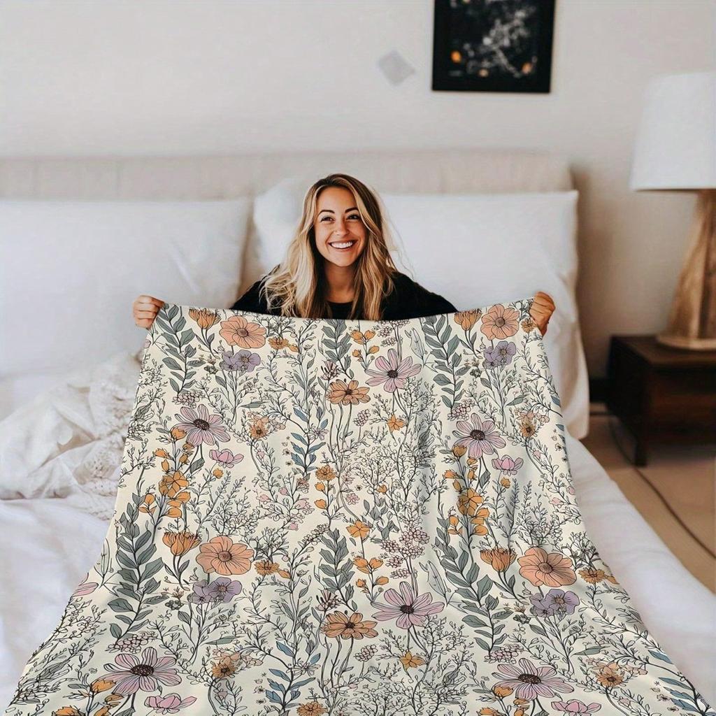Vintage Wildflower Botanical Print Flannel Blanket Pastel Floral Soft Warm Throw Blanket Sofa Bed Rustic Farmhouse Home Decor Gift