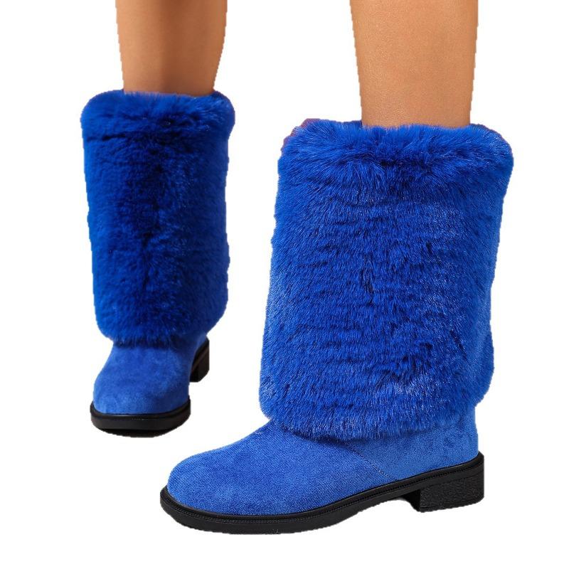 Damen Überweite Pelzige Schneestiefel, Mid-Calf Plateau Winterstiefeletten, Europäischer Stil Warme Stiefel für Damen