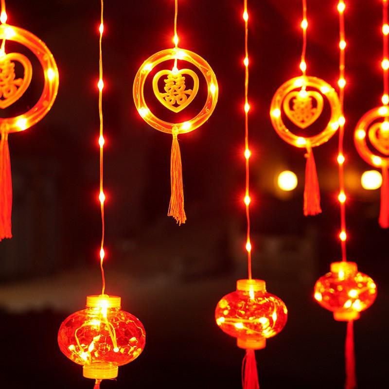 Red Lantern Curtain String Lights for New Year and Spring Festival - Perfect for Bedroom, Shop, Supermarket, Window, Balcony, or Door Decorations