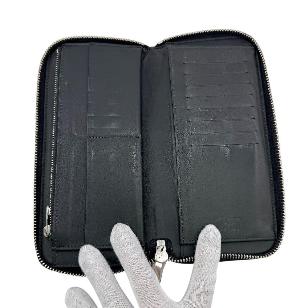 LOUIS VUITTON N63095 Zip Around Damier Grafitte leather Zippy Wallet Vertical Purse black leather mens Used