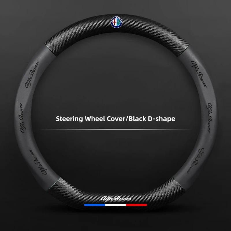 Car Stickers For Alfa Romeo Carbon Fiber Car Logo Styling Leather Steering Wheel Cover Auto Accessorie For Alfa Romeo 159 166 Sp