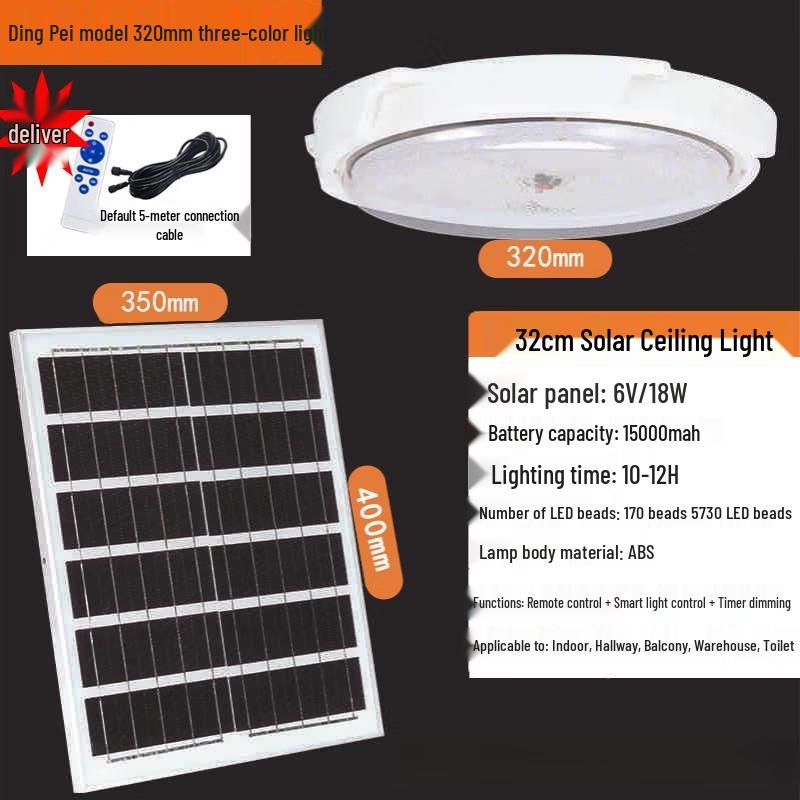 NuFeng E300 Solar Indoor Ceiling Light with 3-Color Modes